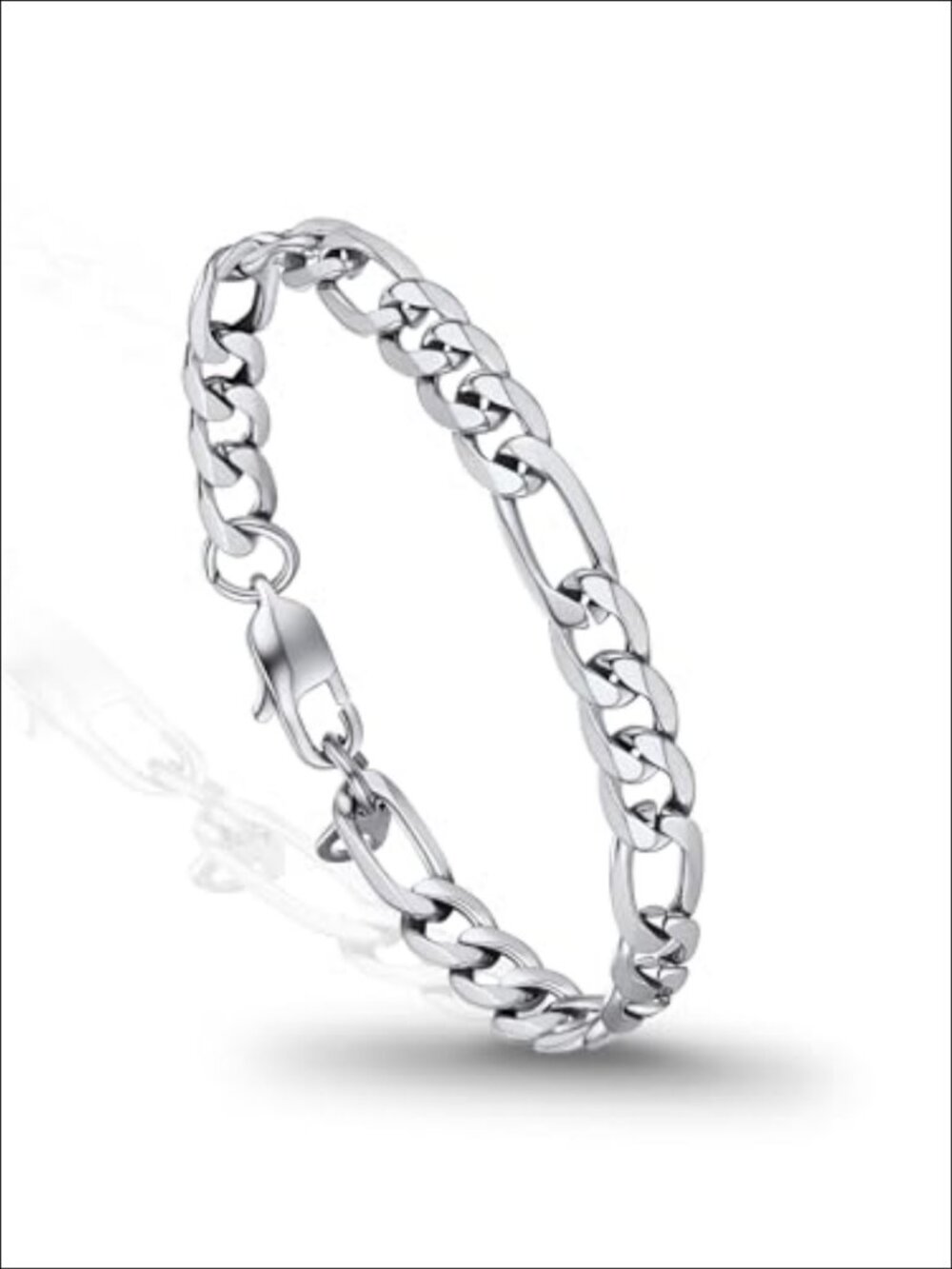 Figaro Chain Bracelet Men 316L Stainless Steel 7.5 Inch Lobster Clasp